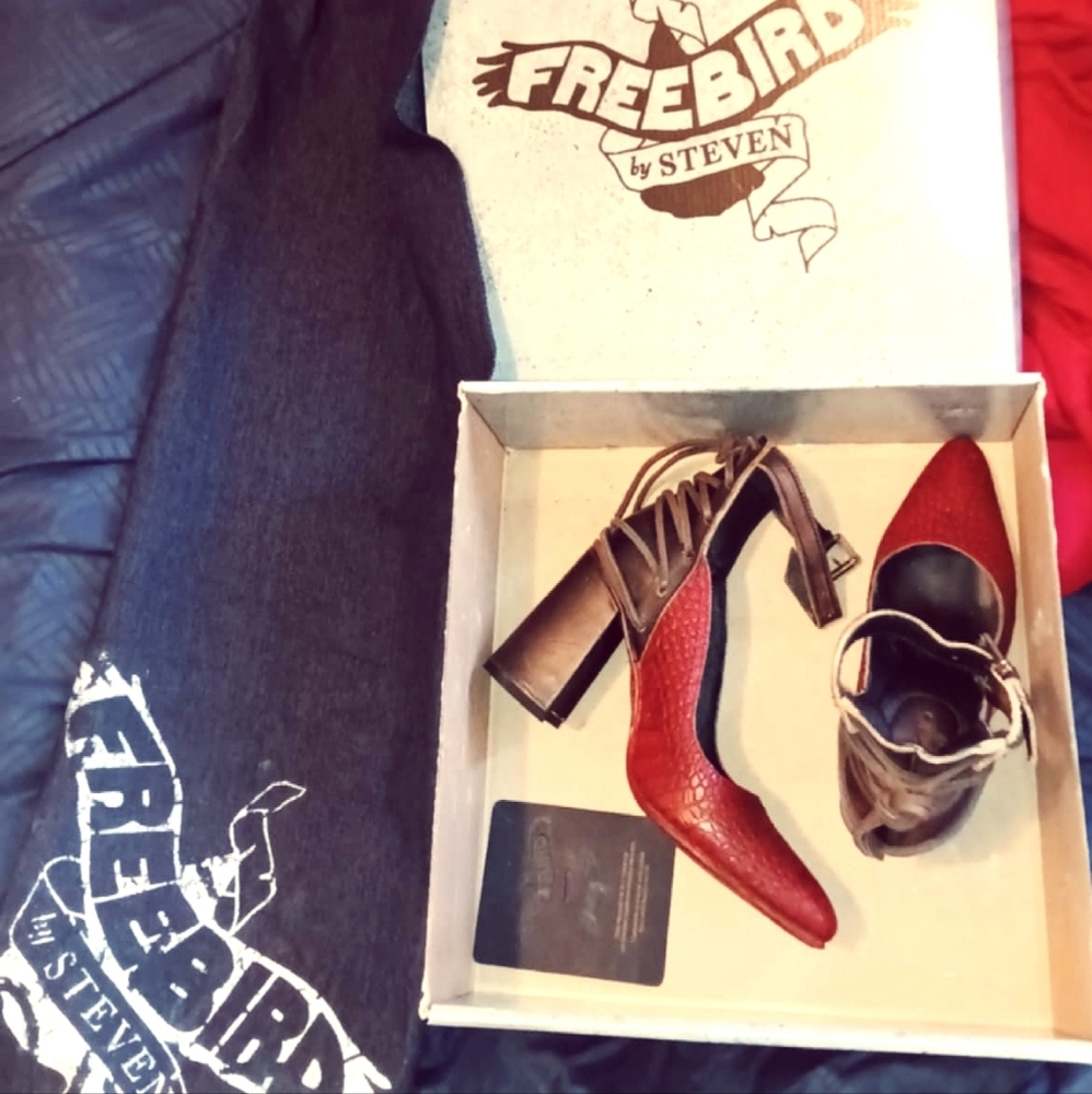 Freebird by Steven Red and Brown Heeled Sandals